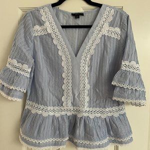 J. Crew Blue and White Embroidered Blouse - Size Small